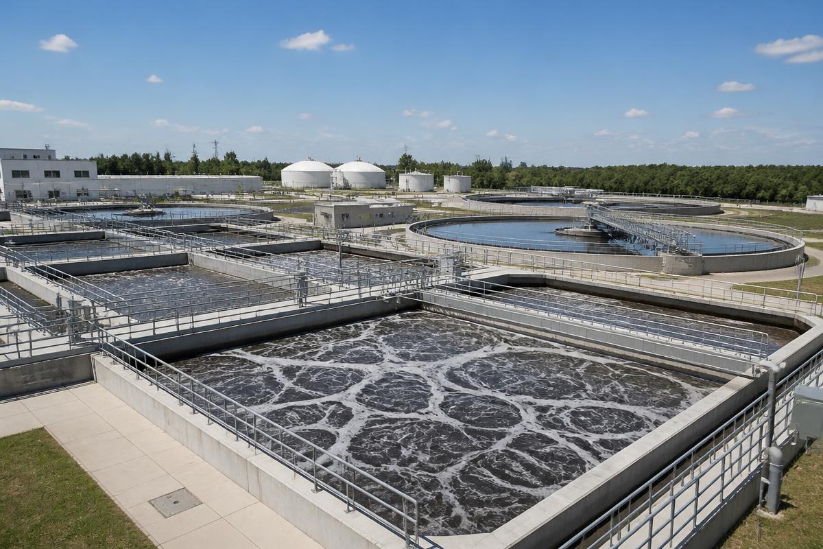 Water treatment facility with piping and tanks