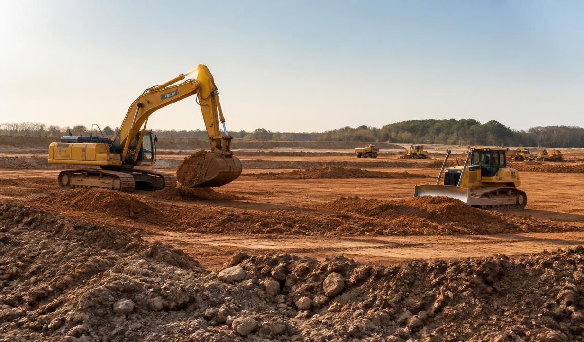Heavy equipment clearing and grading a development site