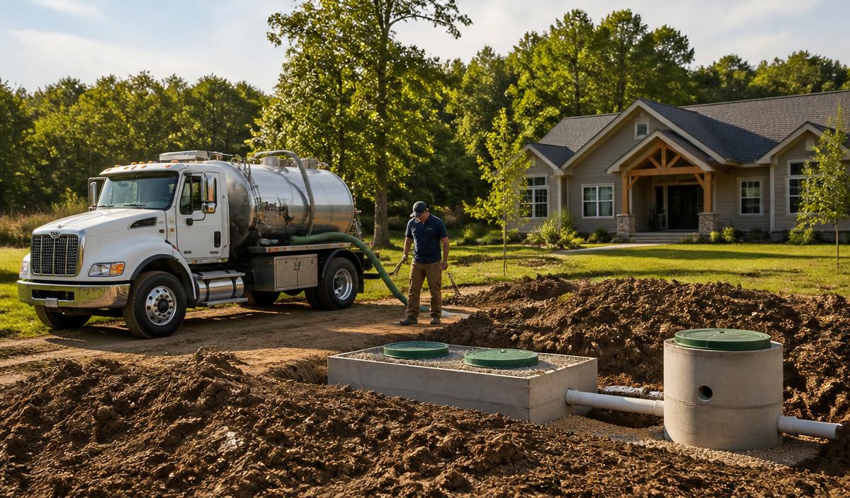 Septic service installation at a residential site